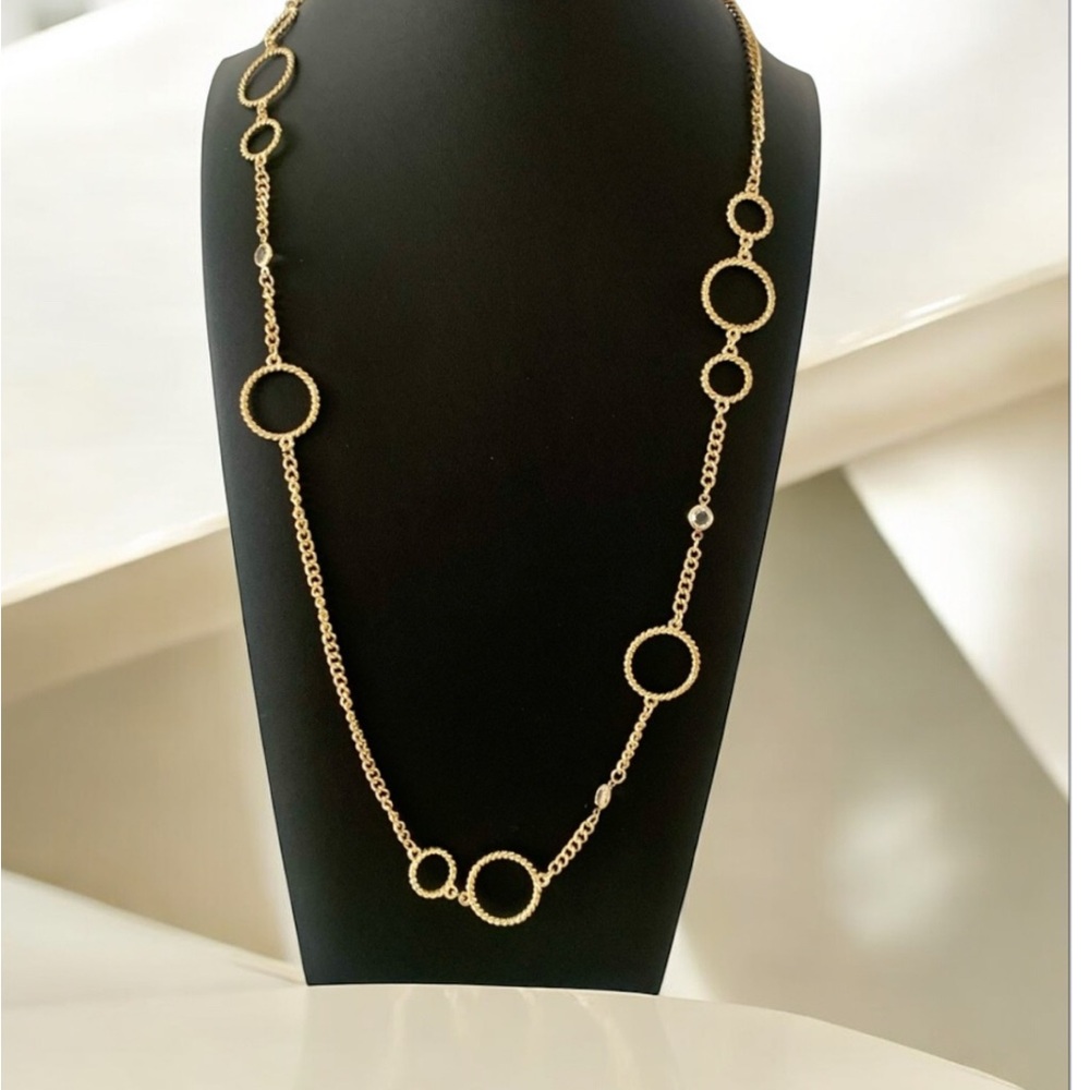 Christian Siriano Gold Tone Circle Link Necklace, With Four Clear Crystals